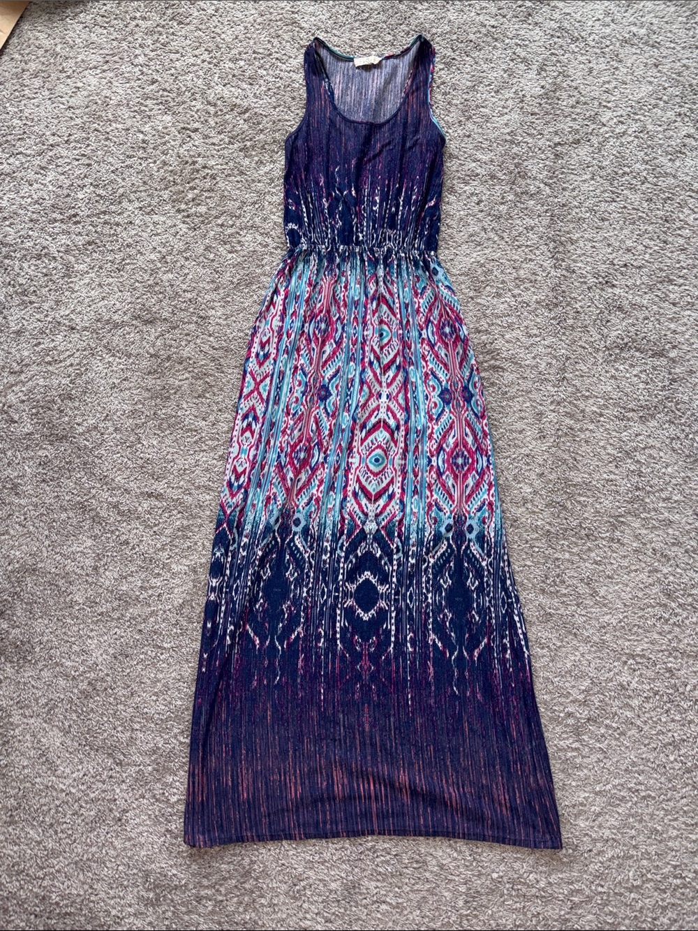 Pink Republic Sleeveless Maxi Dress in Navy, Teal & Pink Pattern